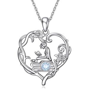 YFN 925 Sterling Silver Book Lover Necklace Reading Pendant for Women Graduation Gift Jewelry for Student Friends Classmate(B03 March)