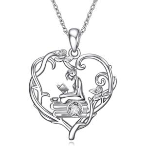 YFN 925 Sterling Silver Book Lover Necklace Reading Pendant for Women Graduation Gift Jewelry for Student Friends Classmate(B04 April)