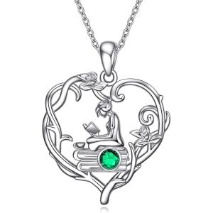 YFN 925 Sterling Silver Book Lover Necklace Reading Pendant for Women Graduation Gift Jewelry for Student Friends Classmate(B05 May)