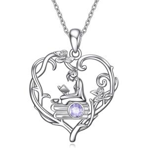 YFN 925 Sterling Silver Book Lover Necklace Reading Pendant for Women Graduation Gift Jewelry for Student Friends Classmate(B06 June)