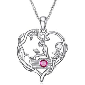 YFN 925 Sterling Silver Book Lover Necklace Reading Pendant for Women Graduation Gift Jewelry for Student Friends Classmate(B07 July)
