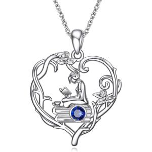 YFN 925 Sterling Silver Book Lover Necklace Reading Pendant for Women Graduation Gift Jewelry for Student Friends Classmate(B09 September)