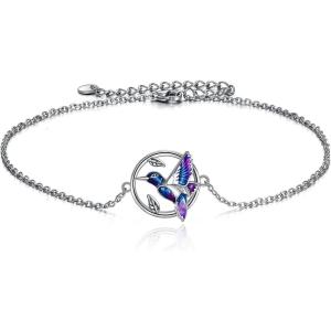 YFN Anklets Bracelet for Women Sterling Silver Butterfly Heart Tree Hummingbird Cardinal Anklet Charm Chain Bracelet Beach Foot Jewelry for Women(Purple-Hummingbird Anklet Bracelets)