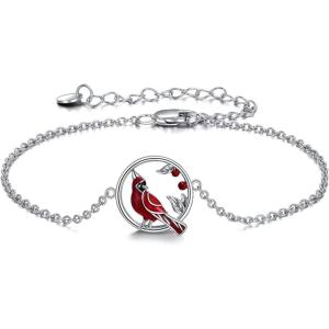 YFN Anklets Bracelet for Women Sterling Silver Butterfly Heart Tree Hummingbird Cardinal Anklet Charm Chain Bracelet Beach Foot Jewelry for Women(Red-Cardinal anklets for women)