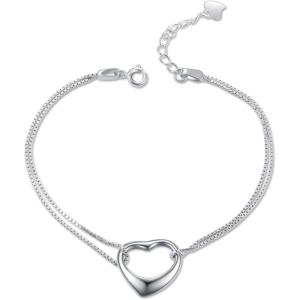 YFN Anklets Bracelet for Women Sterling Silver Butterfly Heart Tree Hummingbird Cardinal Anklet Charm Chain Bracelet Beach Foot Jewelry for Women(Silver/Heart Anklet Bracelets for Women)