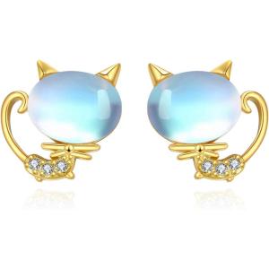 YFN Cat Earrings Sterling Silver Dangle Drop Leverback Earrings Jewelry Gifts for Women(Gold-Cat Earrings)