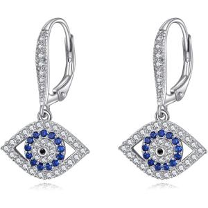 YFN Evil Eye Earrings for Women Sterling Silver Eye Dangle Earrings Minimalis Jewelry Gifts(Silver-Evil Eye Earrings Dangle)