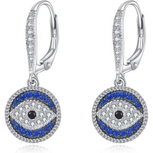YFN Evil Eye Earrings for Women Sterling Silver Eye Dangle Earrings Minimalis Jewelry Gifts(Silver-Evil Eye Earrings Dark Blue)
