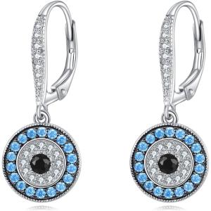 YFN Evil Eye Earrings for Women Sterling Silver Eye Dangle Earrings Minimalis Jewelry Gifts(Silver-Evil Eye Earrings Light Blue)