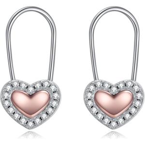 YFN Heart Safety Pin Earrings Sterling Silver Hoop Earrings for Women Drop Dangle Earring Gifts