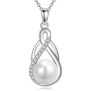 YFN Pearl Celtic Necklace S925 Sterling Silver for Women, Anniversary Irish Celtic Knot Jewelry Present for Women, Birthday Gifts(10mm Pearl Celtic Necklace)