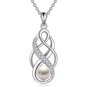 YFN Pearl Celtic Necklace S925 Sterling Silver for Women, Anniversary Irish Celtic Knot Jewelry Present for Women, Birthday Gifts(7mm Pearl Celtic Necklace)