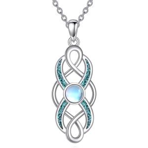 YFN Pearl Celtic Necklace S925 Sterling Silver for Women, Anniversary Irish Celtic Knot Jewelry Present for Women, Birthday Gifts(Turquoise Moonstone Celtic Knot Necklace)