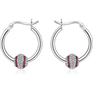 YFN Soccer Baseball Football Softball Basketball Pickleball Hoop Earrings Sterling Silver Small Huggie Hoop Earrings Gifts for Sensitive Ears(Baseball Earrings)
