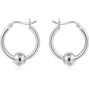 YFN Soccer Baseball Football Softball Basketball Pickleball Hoop Earrings Sterling Silver Small Huggie Hoop Earrings Gifts for Sensitive Ears(Pickleball Earrings)