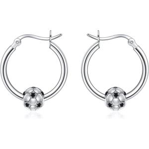 YFN Soccer Baseball Football Softball Basketball Pickleball Hoop Earrings Sterling Silver Small Huggie Hoop Earrings Gifts for Sensitive Ears(Soccer Earrings)