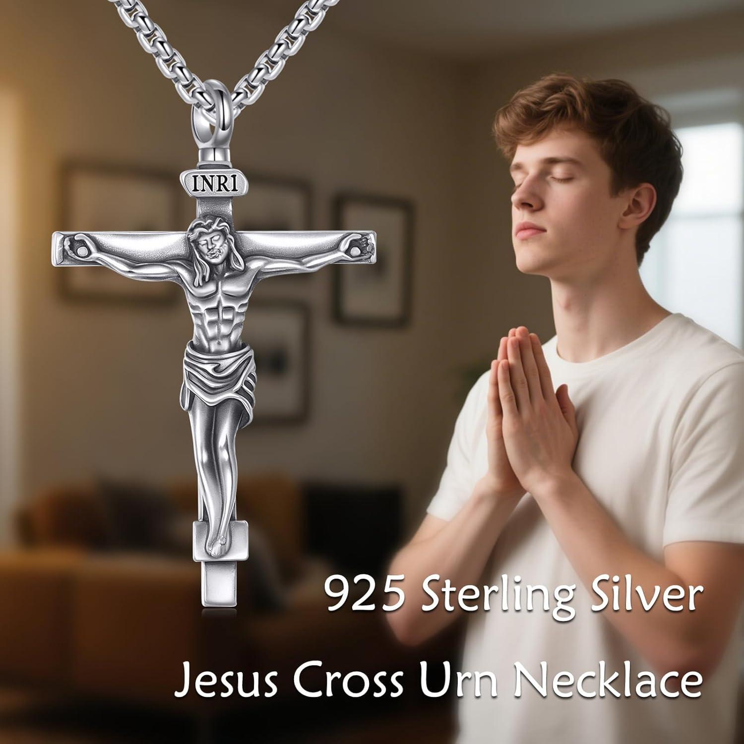 image:image925 Sterling Silver Cross Necklace for Men amp Women Crucifix JesusCross Pendant with 222 Stainless Steel Chain Jewelry Gift for Christmas Fathers Day Mothers Day BirthdayGift Box IncludedC01 Crucifix Urn