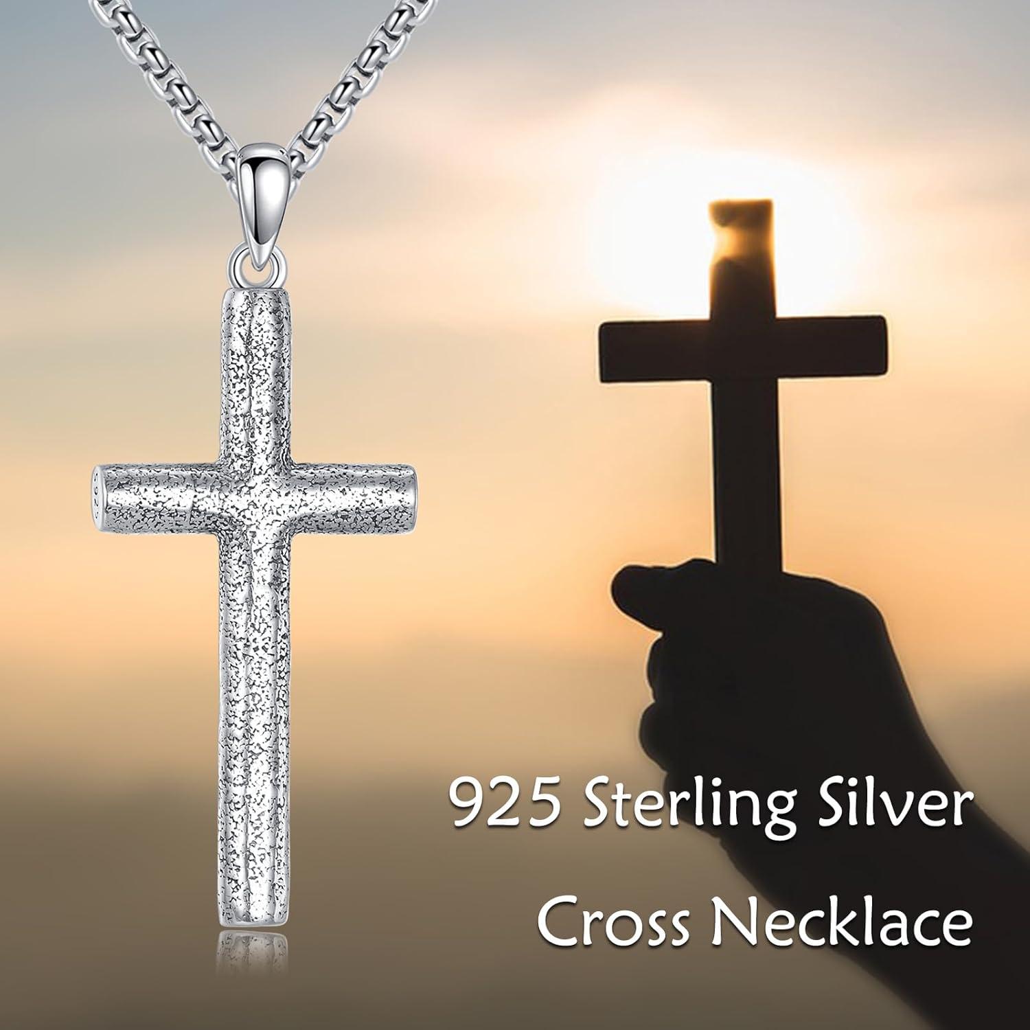 image:image925 Sterling Silver Cross Necklace for Men amp Women Crucifix JesusCross Pendant with 222 Stainless Steel Chain Jewelry Gift for Christmas Fathers Day Mothers Day BirthdayGift Box IncludedA01 Cross