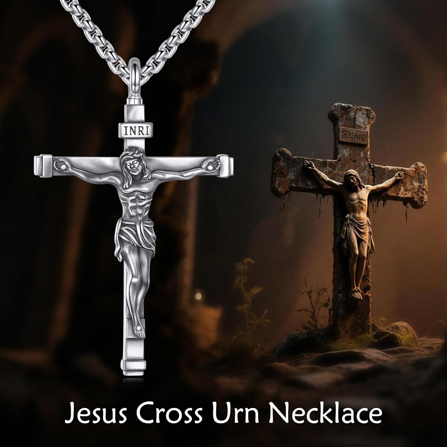image:image925 Sterling Silver Cross Necklace for Men amp Women Crucifix JesusCross Pendant with 222 Stainless Steel Chain Jewelry Gift for Christmas Fathers Day Mothers Day BirthdayGift Box IncludedC03 Crucifix Urn