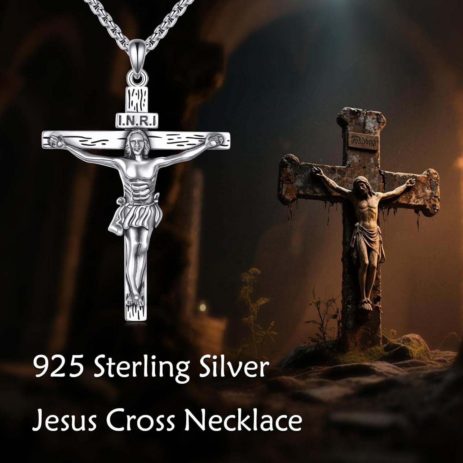 image:image925 Sterling Silver Cross Necklace for Men amp Women Crucifix JesusCross Pendant with 222 Stainless Steel Chain Jewelry Gift for Christmas Fathers Day Mothers Day BirthdayGift Box IncludedB04 Crucifix