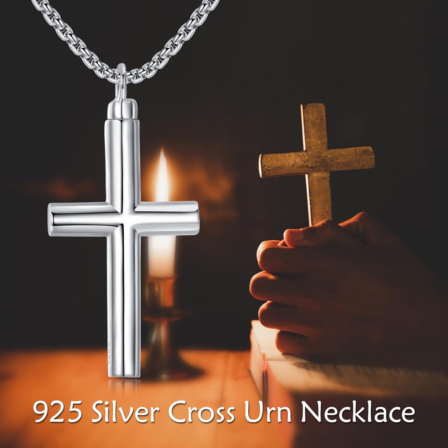 image:image925 Sterling Silver Cross Necklace for Men amp Women Crucifix JesusCross Pendant with 222 Stainless Steel Chain Jewelry Gift for Christmas Fathers Day Mothers Day BirthdayGift Box IncludedC02 Cross Urn