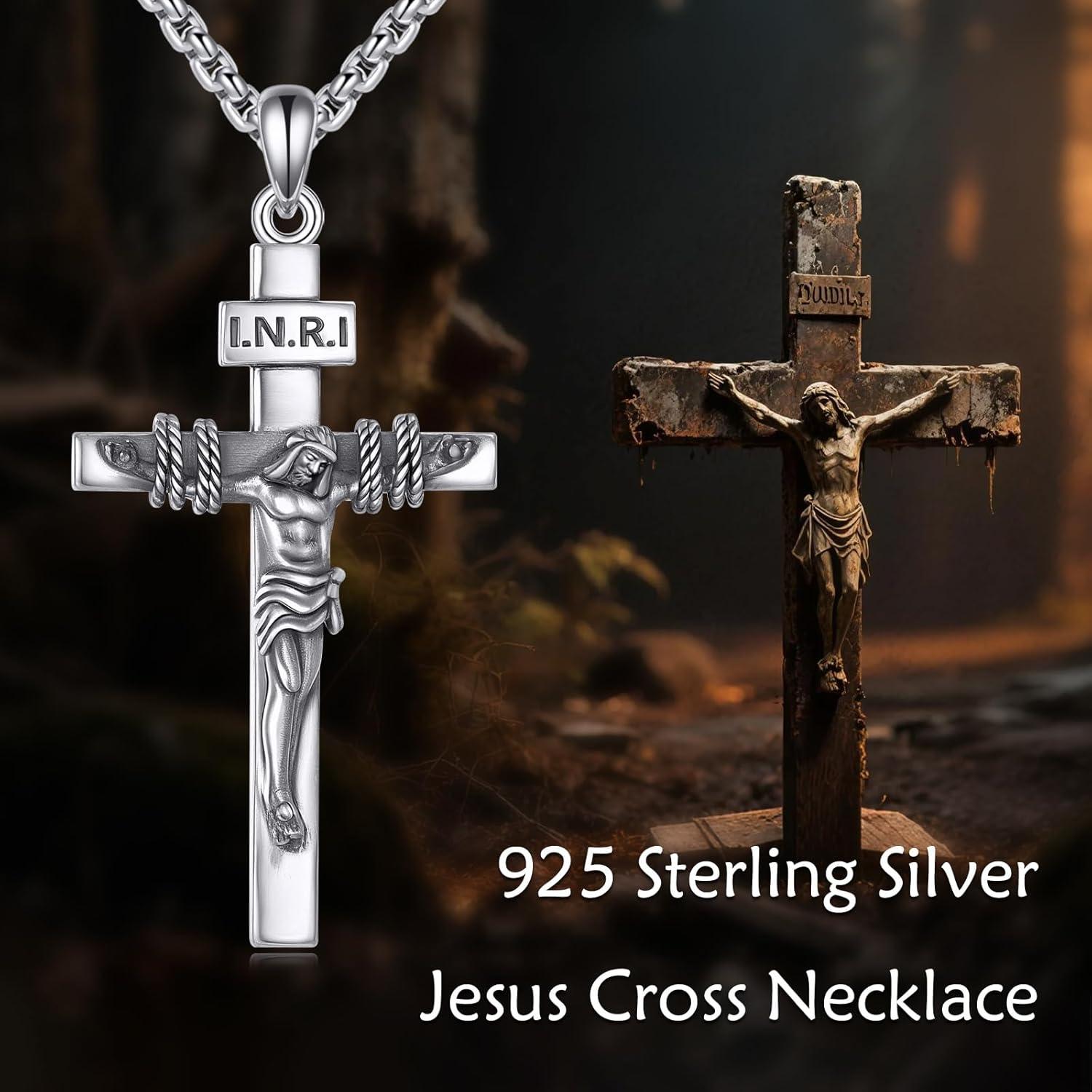 image:image925 Sterling Silver Cross Necklace for Men amp Women Crucifix JesusCross Pendant with 222 Stainless Steel Chain Jewelry Gift for Christmas Fathers Day Mothers Day BirthdayGift Box IncludedB06 Crucifix