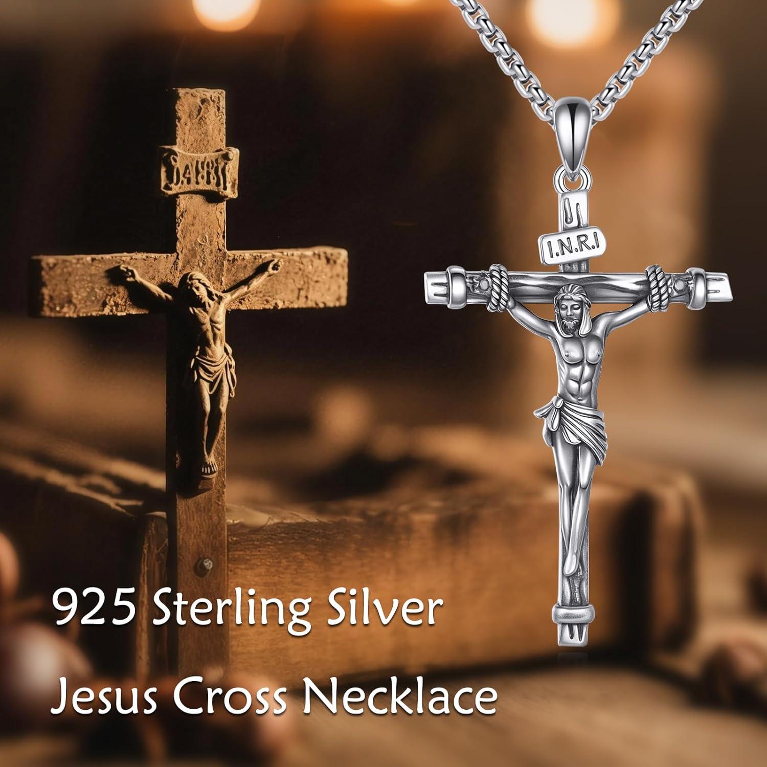 image:image925 Sterling Silver Cross Necklace for Men amp Women Crucifix JesusCross Pendant with 222 Stainless Steel Chain Jewelry Gift for Christmas Fathers Day Mothers Day BirthdayGift Box IncludedB07 Crucifix