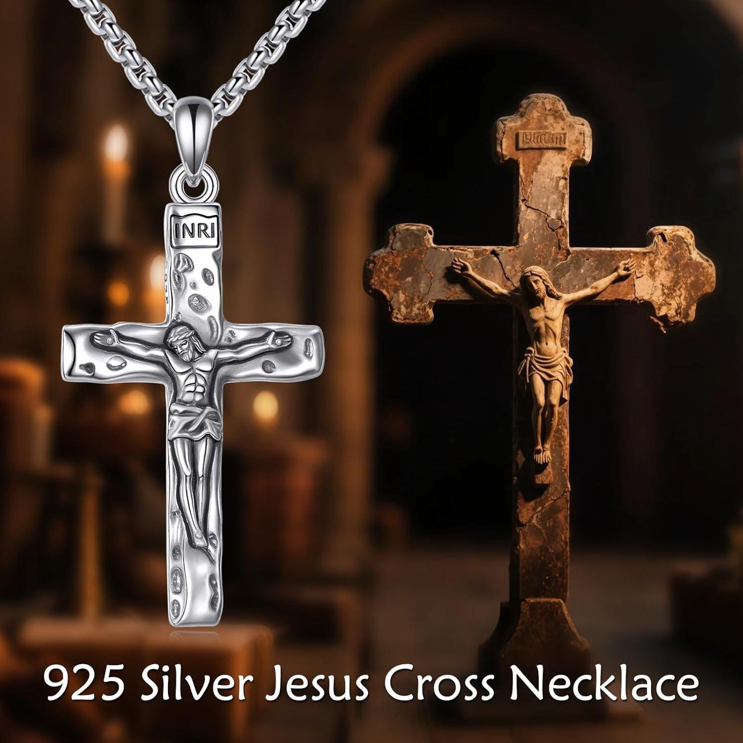 image:image925 Sterling Silver Cross Necklace for Men amp Women Crucifix JesusCross Pendant with 222 Stainless Steel Chain Jewelry Gift for Christmas Fathers Day Mothers Day BirthdayGift Box IncludedB01 Crucifix