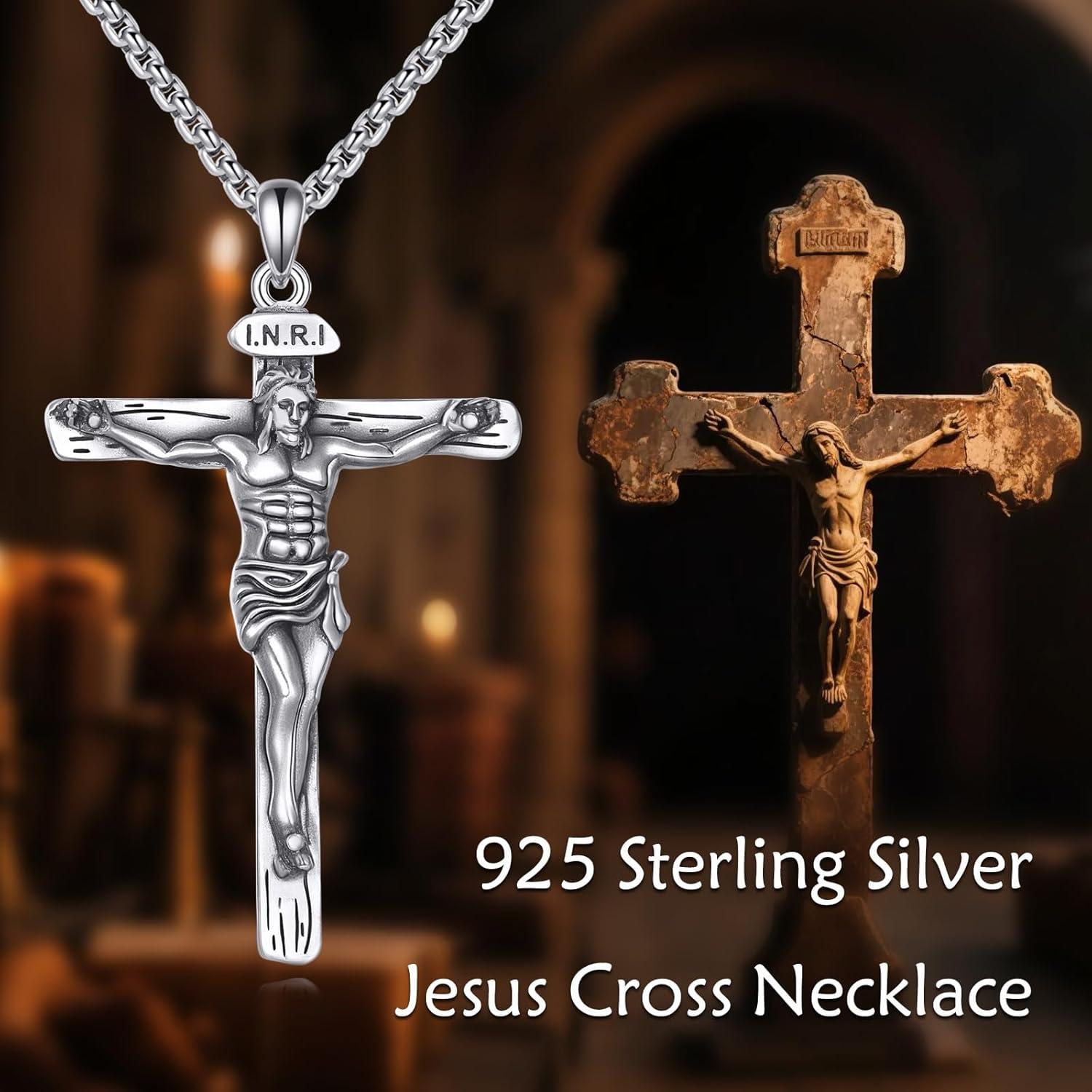 image:image925 Sterling Silver Cross Necklace for Men amp Women Crucifix JesusCross Pendant with 222 Stainless Steel Chain Jewelry Gift for Christmas Fathers Day Mothers Day BirthdayGift Box IncludedB03 Crucifix