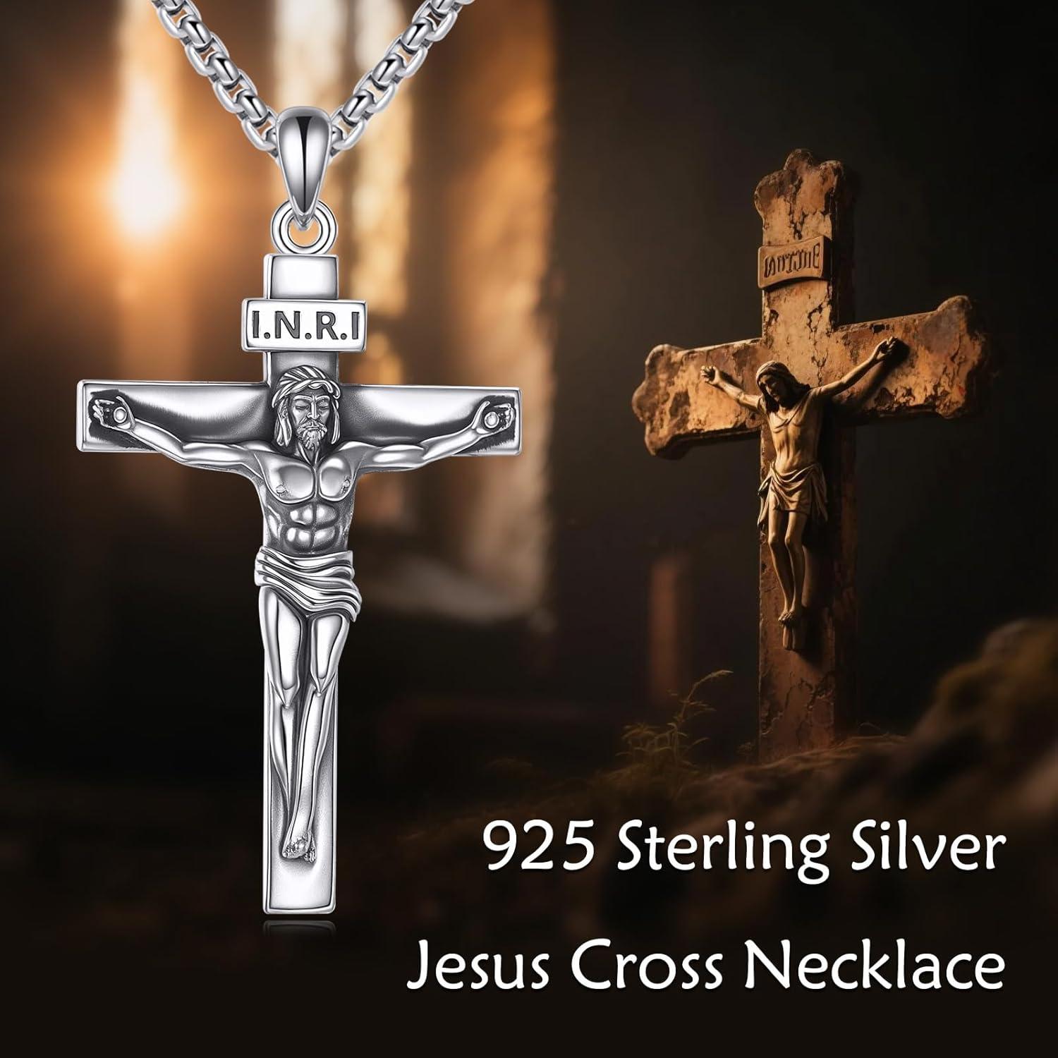 image:image925 Sterling Silver Cross Necklace for Men amp Women Crucifix JesusCross Pendant with 222 Stainless Steel Chain Jewelry Gift for Christmas Fathers Day Mothers Day BirthdayGift Box IncludedB05 Crucifix