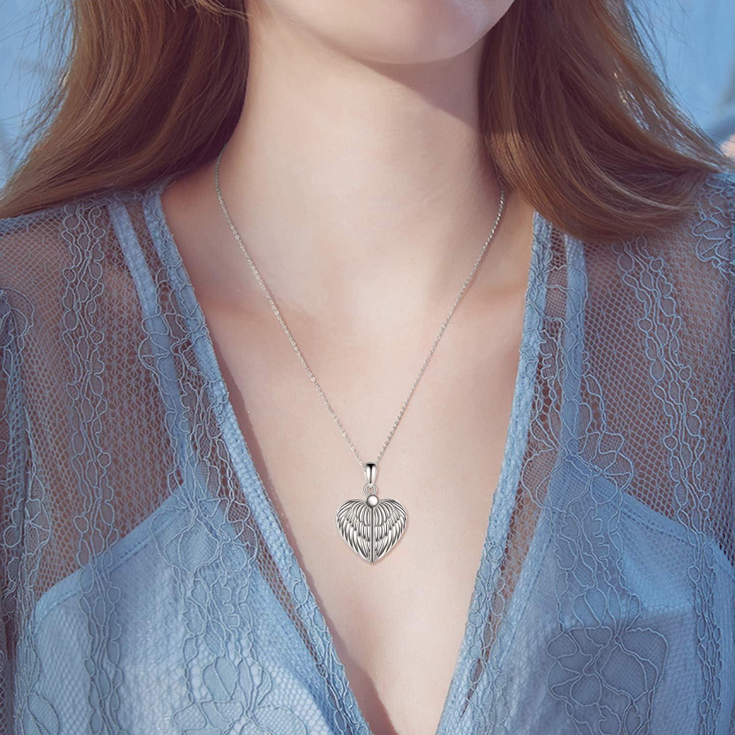 image:imageYFN Locket Necklace 925 Sterling Silver Heart Locket Necklace that Holds Pictures for Women Jewelry Giftsheart angel wings