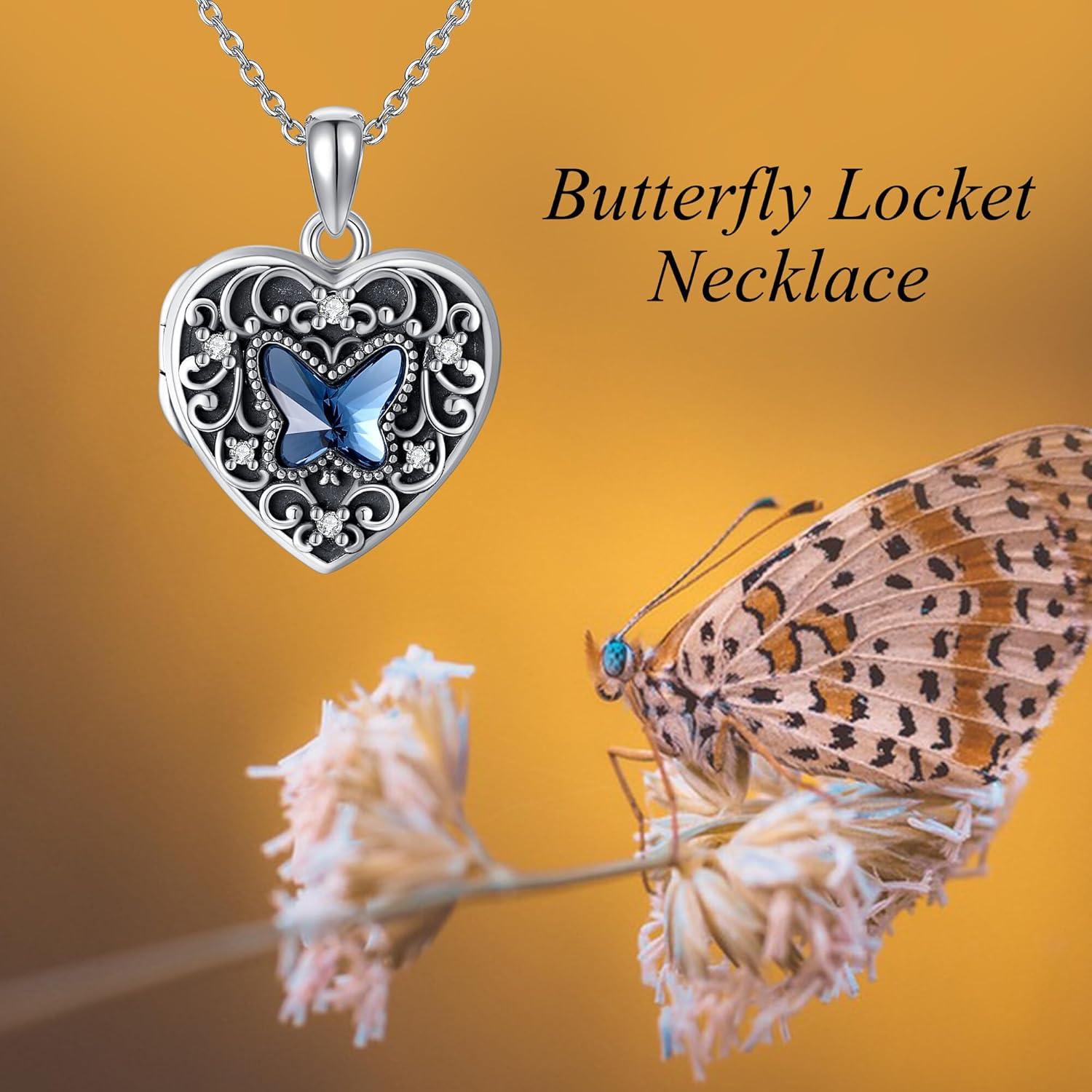 image:imageYFN Locket Necklace 925 Sterling Silver Heart Locket Necklace that Holds Pictures for Women Jewelry Giftsheart butterfly locket