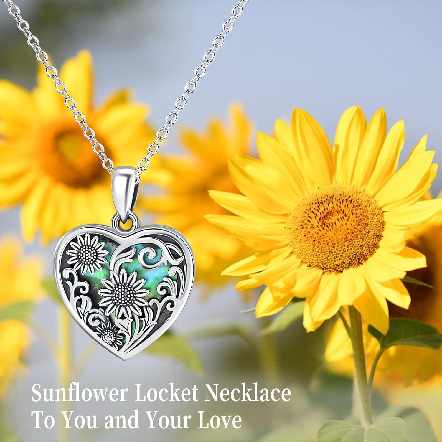 image:imageYFN Locket Necklace 925 Sterling Silver Heart Locket Necklace that Holds Pictures for Women Jewelry Giftsheart sunflower locket