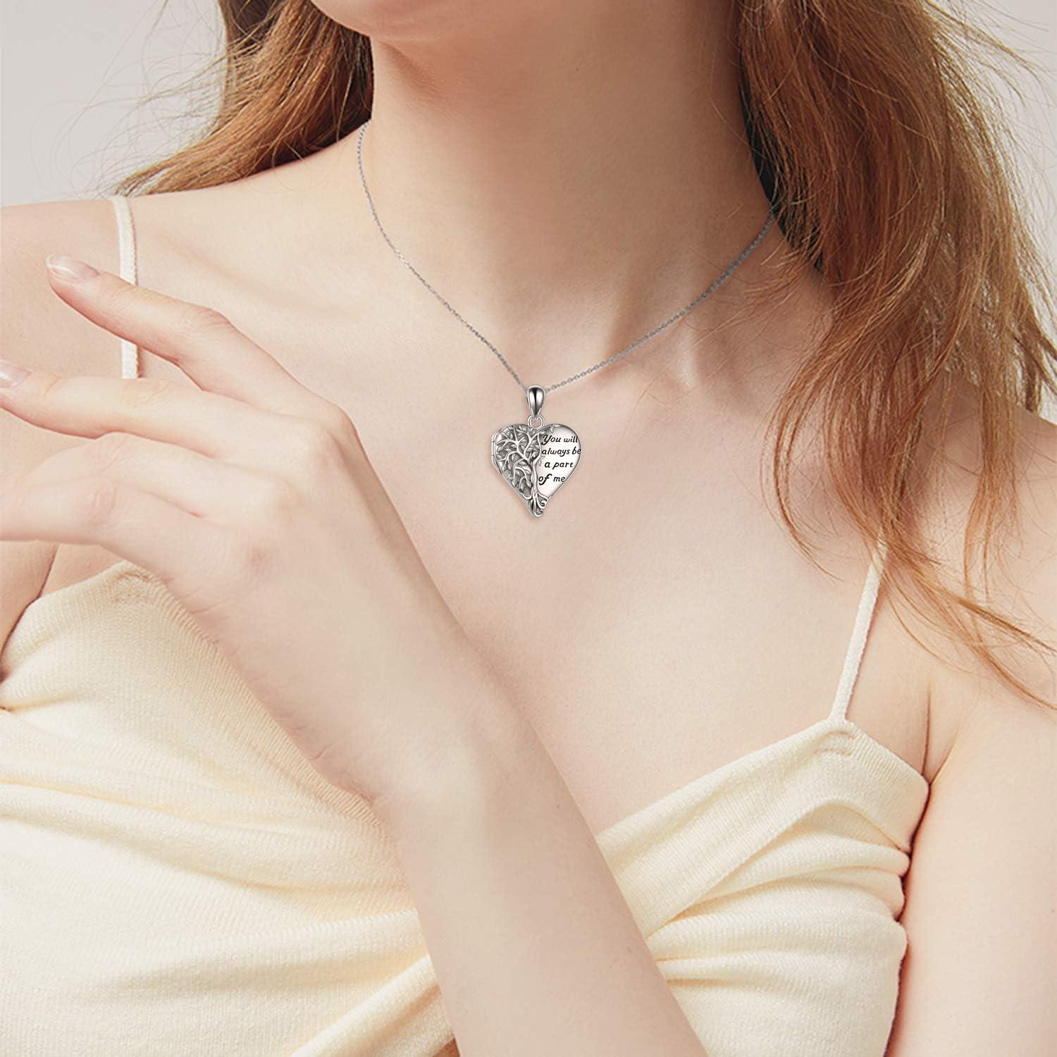 image:imageYFN Locket Necklace 925 Sterling Silver Heart Locket Necklace that Holds Pictures for Women Jewelry Giftsheart tree locket