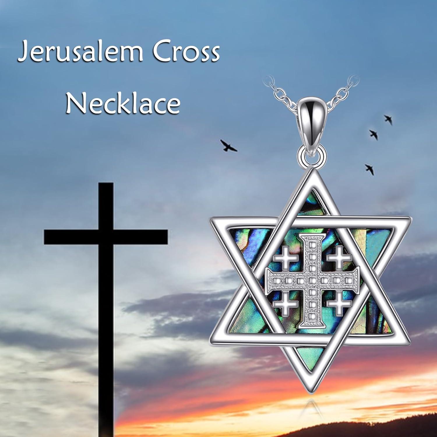 image:imageYFN Star of David Necklace Sterling Sliver Abalone Shell Tree of Life Necklace Jewish Jewelry Gifts for Women Menjerusalem cross