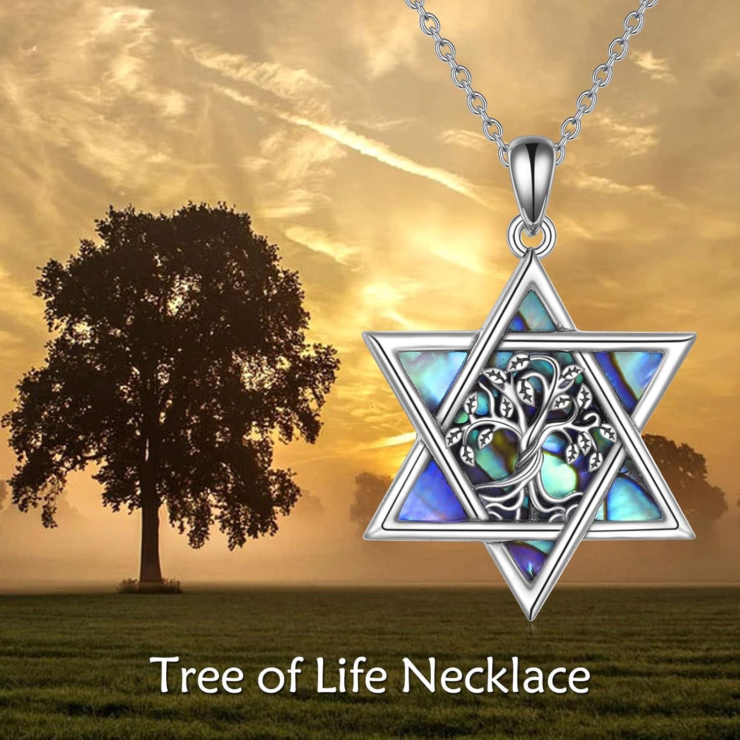 image:imageYFN Star of David Necklace Sterling Sliver Abalone Shell Tree of Life Necklace Jewish Jewelry Gifts for Women Menstar of davidtree