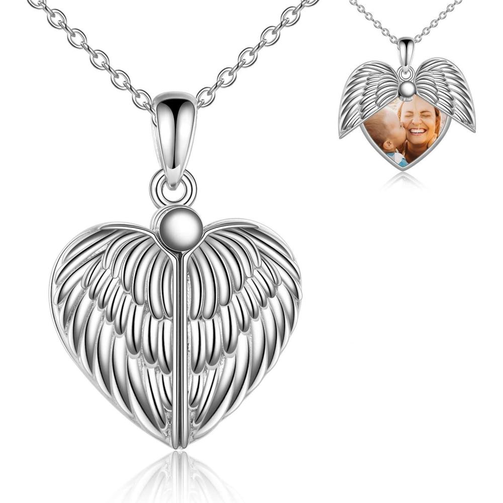 image:imageYFN Locket Necklace 925 Sterling Silver Heart Locket Necklace that Holds Pictures for Women Jewelry Giftsheart angel wings