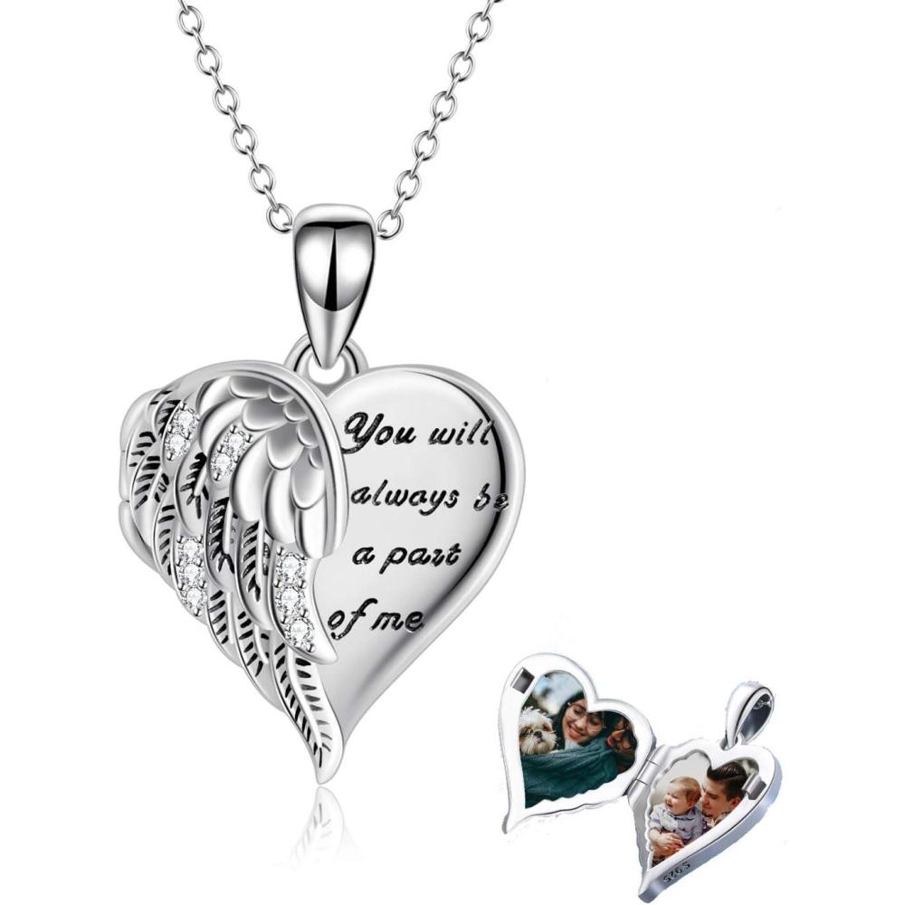 image:imageYFN Locket Necklace 925 Sterling Silver Heart Locket Necklace that Holds Pictures for Women Jewelry Giftsheart guardian angel 22 inch