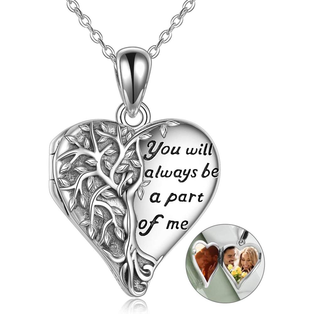 image:imageYFN Locket Necklace 925 Sterling Silver Heart Locket Necklace that Holds Pictures for Women Jewelry Giftsheart tree locket