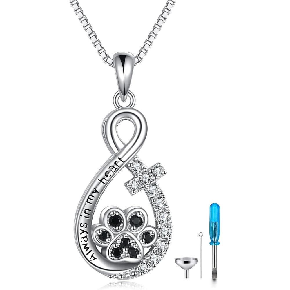 image:imageYFN Pet Cremation Necklace 925 Sterling Silver Cross Infinite love Urn Necklace Pendant Pet Jewelry Gift for Dog Cat Loversstyle14