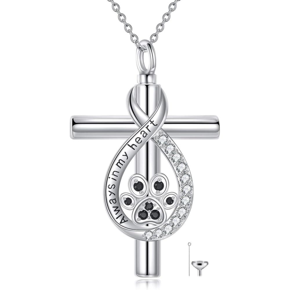 image:imageYFN Pet Cremation Necklace 925 Sterling Silver Cross Infinite love Urn Necklace Pendant Pet Jewelry Gift for Dog Cat Loversstyle7