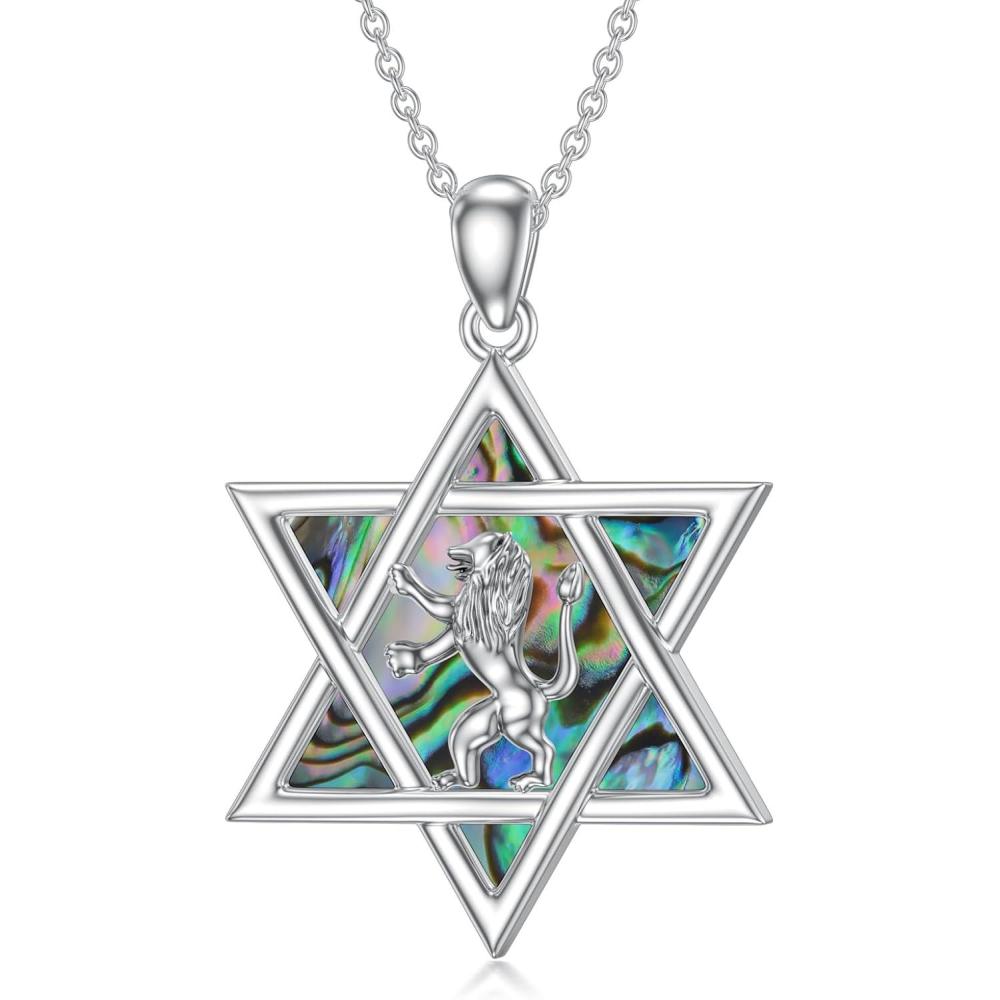 image:imageYFN Star of David Necklace Sterling Sliver Abalone Shell Tree of Life Necklace Jewish Jewelry Gifts for Women Menlion of judah