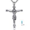 925 Sterling Silver Cross Necklace for Men & Women Crucifix Jesus/Cross Pendant with 22″+2″ Stainless Steel Chain Jewelry Gift for Christmas, Father’s Day, Mother’s Day, Birthday-Gift Box Included(C01 Crucifix Urn)