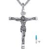 925 Sterling Silver Cross Necklace for Men & Women Crucifix Jesus/Cross Pendant with 22″+2″ Stainless Steel Chain Jewelry Gift for Christmas, Father’s Day, Mother’s Day, Birthday-Gift Box Included(C03 Crucifix Urn)
