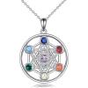 YFN Chakra Necklace Sterling Silver 7 Chakra Gemstone Pendant Spiritual Yoga Jewelry for Women Men(Cube)