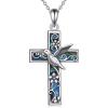 YFN Cross Necklace for Women 925 Sterling Silver Dragonfly Butterfly Hummingbird Tree of Life Abalone Shell Cross Pendant Necklace Jewelry(Hummingbird)