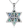 YFN Star of David Necklace Sterling Sliver Abalone Shell Tree of Life Necklace Jewish Jewelry Gifts for Women Men(jerusalem cross)