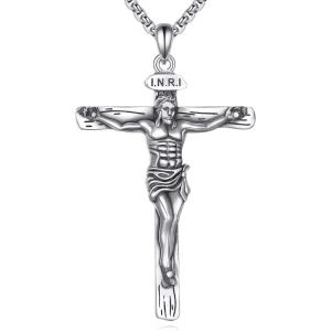 925 Sterling Silver Cross Necklace for Men & Women Crucifix Jesus/Cross Pendant with 22″+2″ Stainless Steel Chain Jewelry Gift for Christmas, Father’s Day, Mother’s Day, Birthday-Gift Box Included(B03 Crucifix)