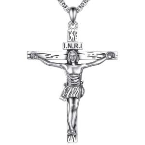 925 Sterling Silver Cross Necklace for Men & Women Crucifix Jesus/Cross Pendant with 22″+2″ Stainless Steel Chain Jewelry Gift for Christmas, Father’s Day, Mother’s Day, Birthday-Gift Box Included(B04 Crucifix)
