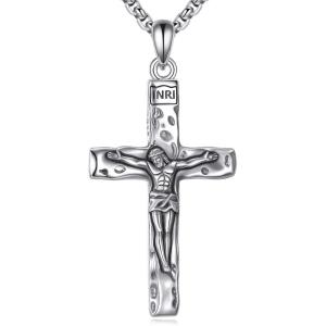 925 Sterling Silver Cross Necklace for Men & Women Crucifix Jesus/Cross Pendant with 22″+2″ Stainless Steel Chain Jewelry Gift for Christmas, Father’s Day, Mother’s Day, Birthday-Gift Box Included(B01 Crucifix)